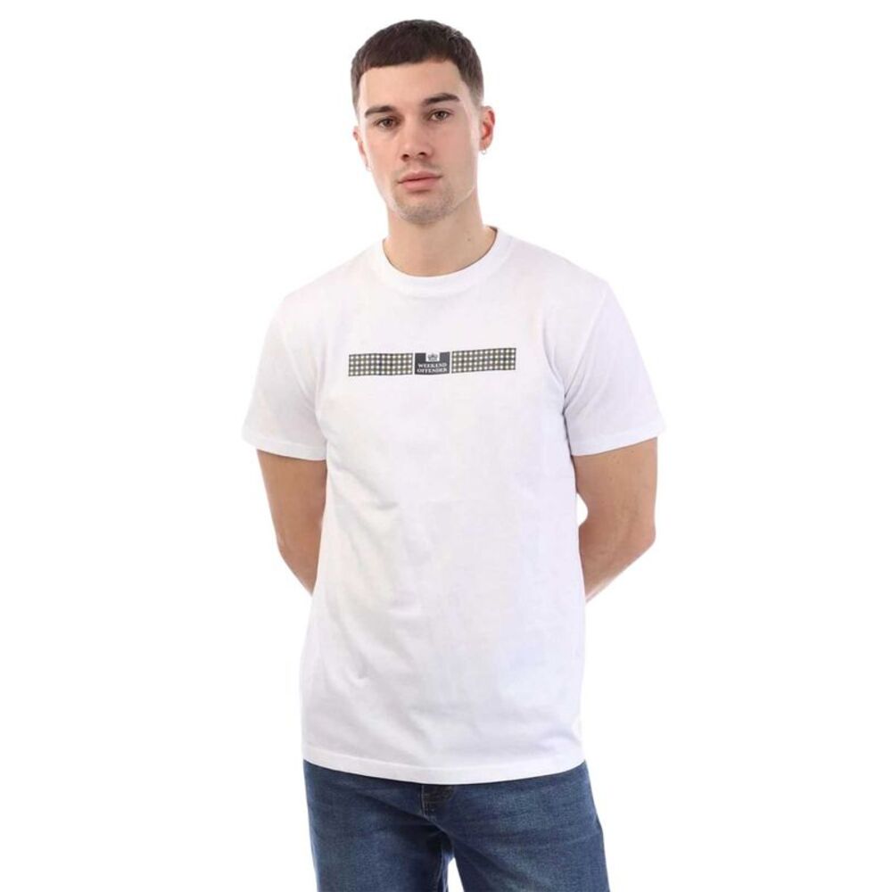 Weekend Offender Mens Shareck Checked Regular T-Shirt / White